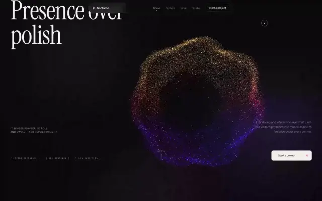 Nocturne — Living Interface Particle Template design preview